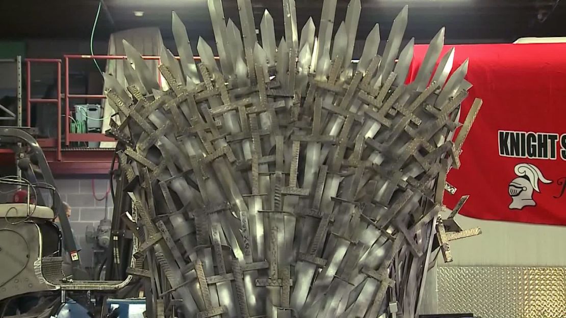 The throne weighs 200 pounds and has 300 swords welded onto it.