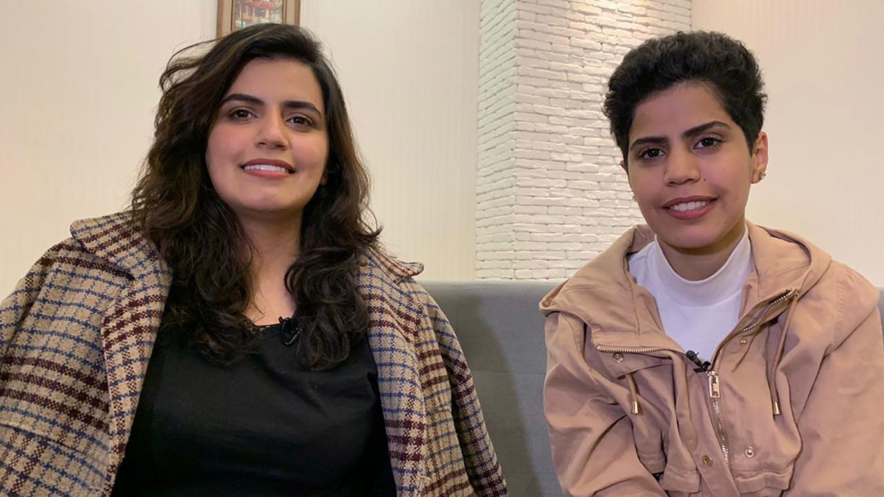 Maha Zayed al-Subaie 28, left, and her sister, 25-year-old Wafa, are photographed on April 18 during an interview with CNN, after applying for asylum in Georgia.