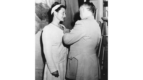 Virginia Hall being awarded the Distinguished Service Cross in 1945.