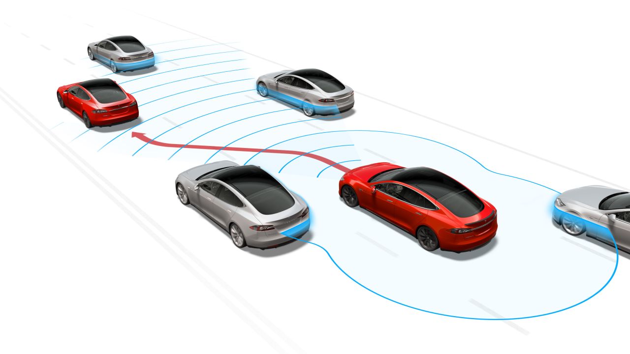 With Navigate on Autopilot, a Tesla car can change to a faster lane on its own.