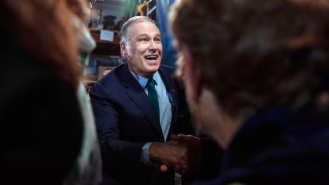 Inslee greets supporters in Seattle after announcing that he would be running for president.