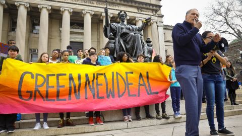 Inslee speaks during a Columbia University climate strike rally in March 2019.