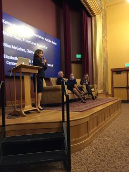 University of Denver associate professor Elizabeth Campbell, left, leads a screening of "Under the Hammer of the Nazis" with Katrin Stoll, Nina McGehee and Meike Hopp.