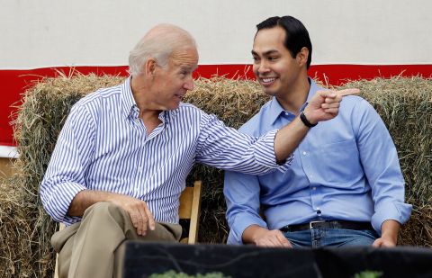 Castro talks with Vice President Joe Biden during a fundraising event in Indianola, Iowa, in 2013.