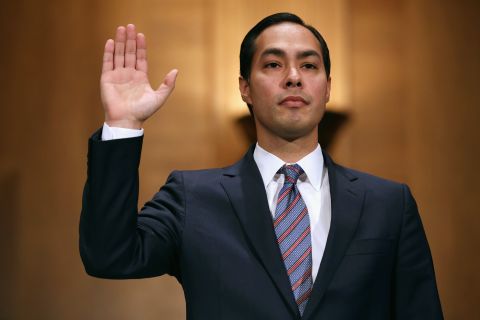 Castro is sworn in during his confirmation hearing in June 2014. He was confirmed by a 71-26 vote.
