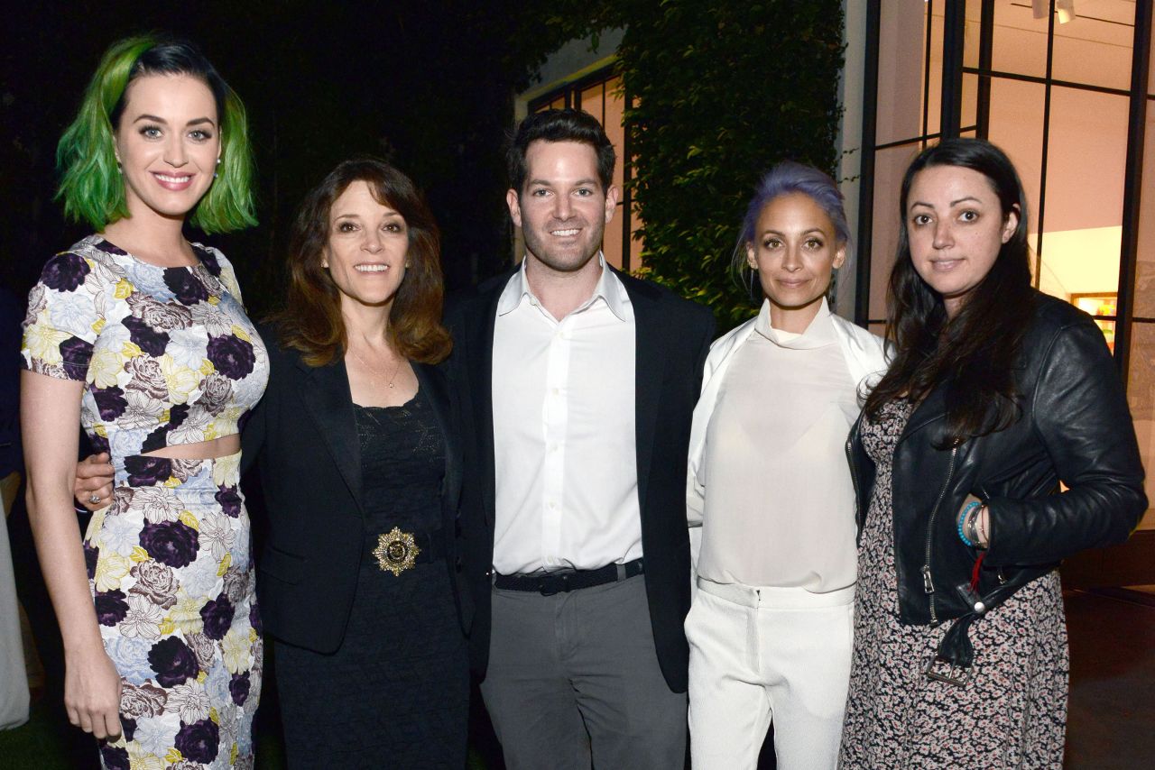 Williamson is joined by, from left, Katy Perry, Hayden Slater, Nicole Richie and Rivka Sophia Rossi during a campaign event in April 2014.