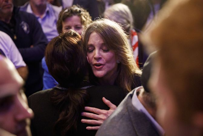 Williamson greets supporters after announcing her presidential bid.