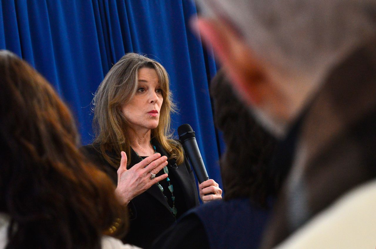 Williamson speaks at a campaign stop in Keene, New Hampshire, in March 2019.