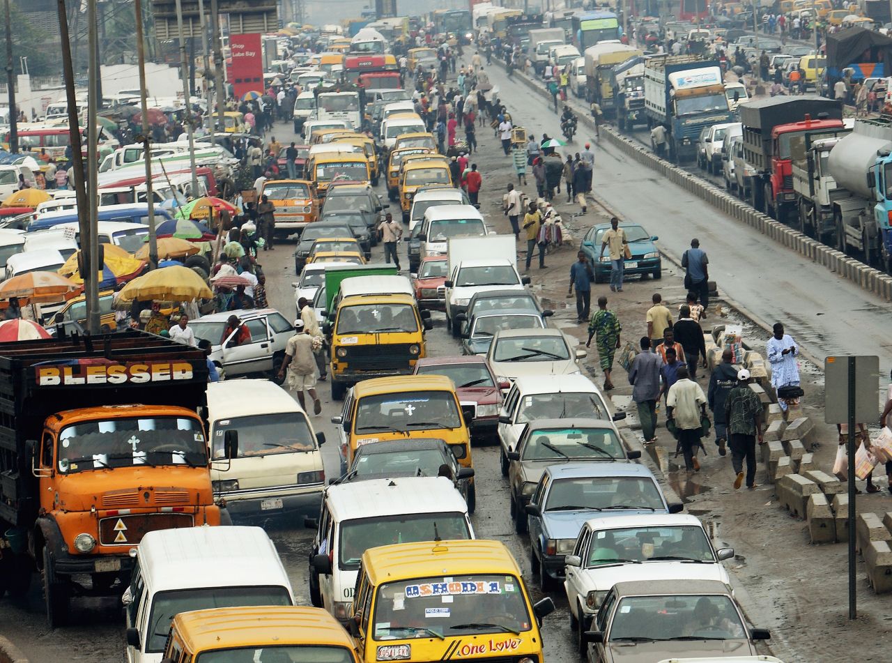 A general view of congested traffic in Lagos, Nigeria.