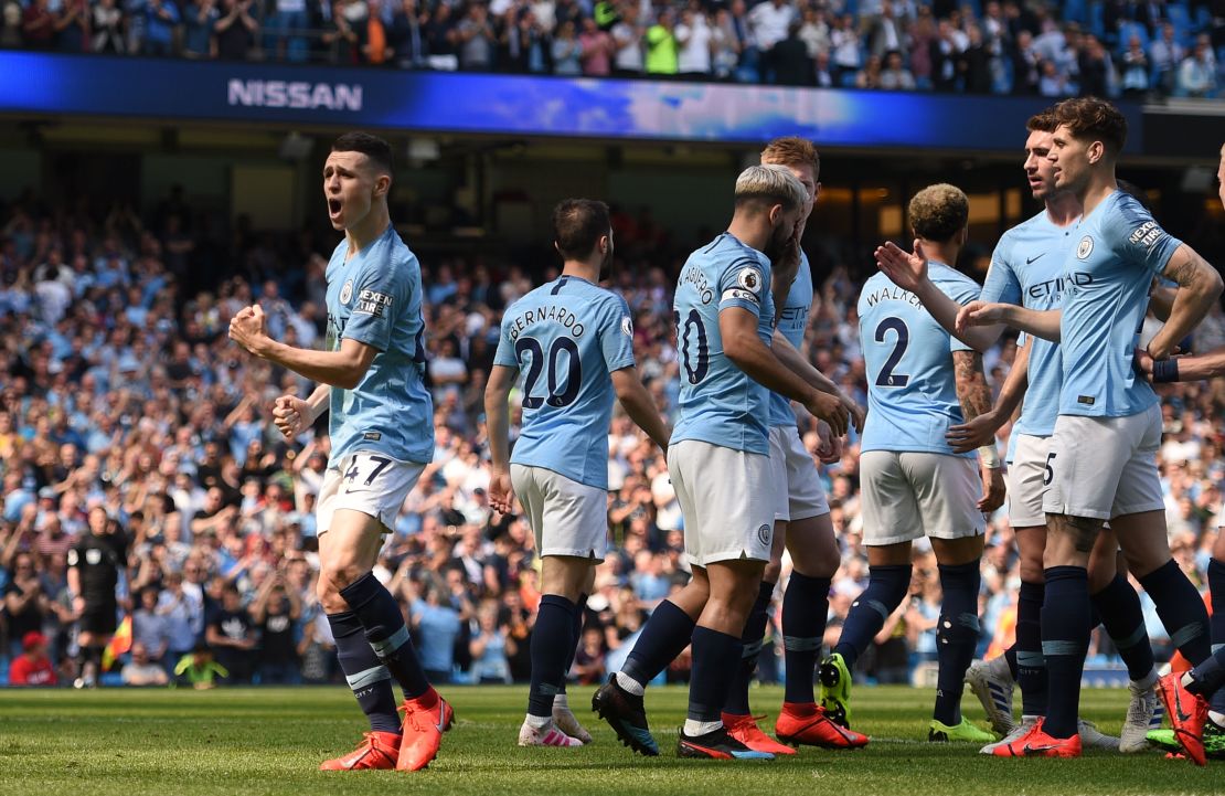 It's the first Premier League goal Phil Foden has scored for City.