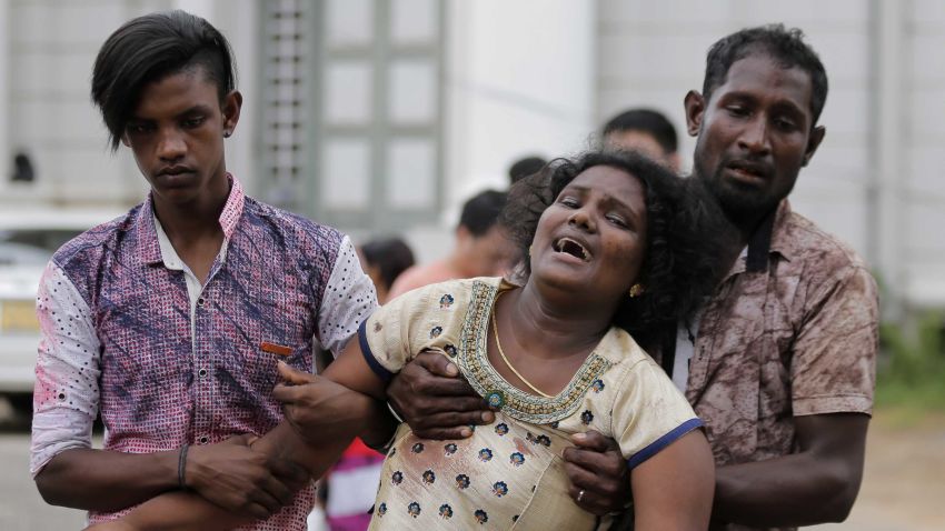 Relatives of a blast victim grieve outside a morgue in Colombo, Sri Lanka, Sunday, April 21, 2019.  More than hundred were killed and hundreds more hospitalized with injuries from eight blasts that rocked churches and hotels in and just outside of Sri Lanka's capital on Easter Sunday, officials said, the worst violence to hit the South Asian country since its civil war ended a decade ago. (Eranga Jayawardena/AP)