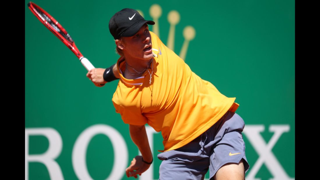 Canada's Denis Shapovalov returns the ball to Germany's Jan-Lennard Struff during their tennis match on day 3 of the Monte-Carlo ATP Masters Series tournament on Monday, April 15, in Monaco.