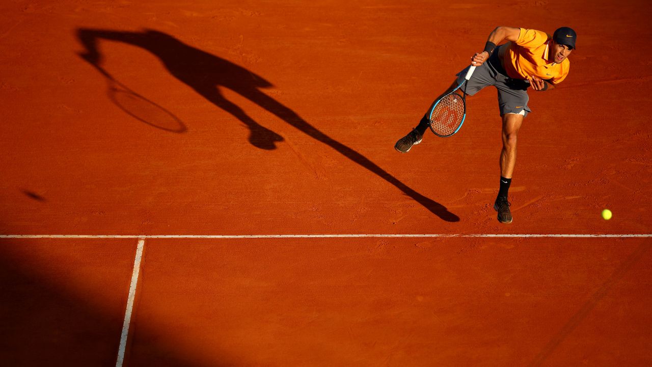 Borna Coric of Croatia serves to Fabio Fognini of Italy in their quarterfinal match during day six of the Rolex Monte-Carlo Masters on Friday, April 19, in Monte-Carlo, Monaco. Fognini would go on to <a href="https://www.cnn.com/2019/04/20/tennis/rafael-nadal-fabio-fognini-monte-carlo-masters-spt-intl/index.html" target="_blank">defeat Rafael Nadal in the semifinals</a>.