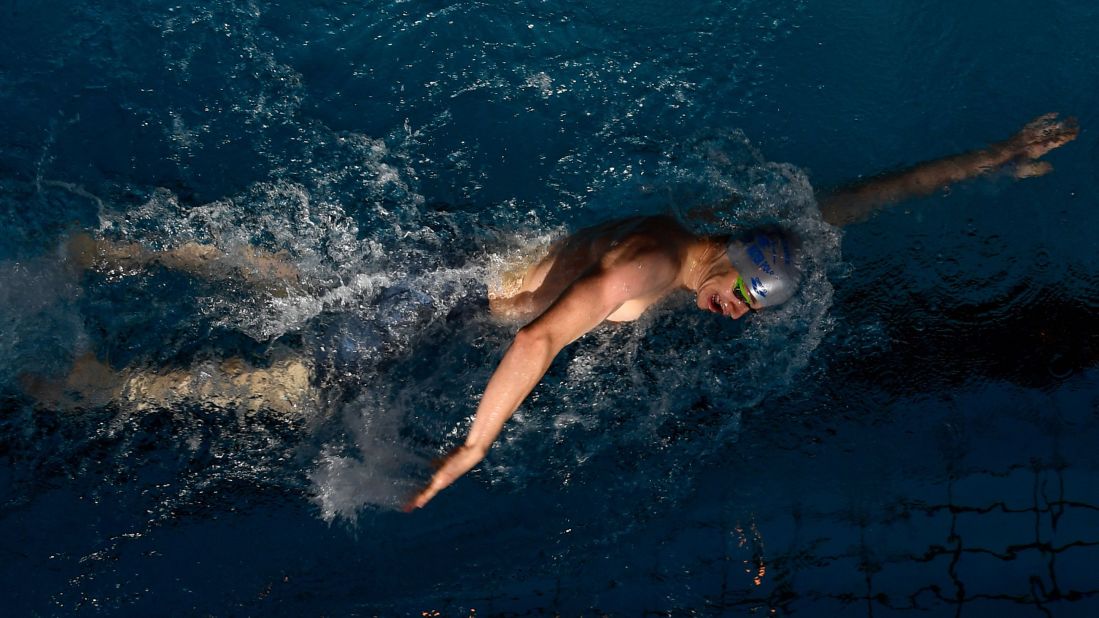 Nathanael Soulard of France competes in the 400m freestyle event during the French swimming championships in Rennes, France on Sunday, April 21.
