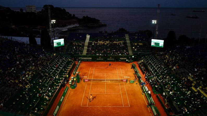 Fabio Fognini of Italy, top, returns the ball against Borna Coric of Croatia during their quarterfinal tennis match on Day 7 of the Monte-Carlo Masters in Monaco on Friday, April 19. <a href="index.php?page=&url=https%3A%2F%2Fwww.cnn.com%2F2019%2F04%2F14%2Fsport%2Fgallery%2Fwhat-a-shot-sports-0414%2Findex.html" target="_blank">See 24 amazing sports photos from last week</a>