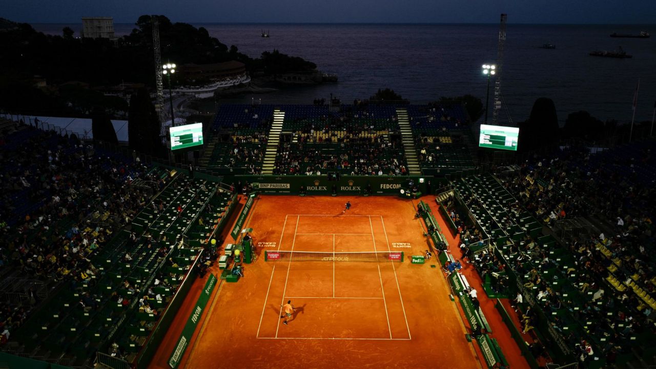 Fabio Fognini of Italy, top, returns the ball against Borna Coric of Croatia during their quarterfinal tennis match on Day 7 of the Monte-Carlo Masters in Monaco on Friday, April 19. <a href="https://www.cnn.com/2019/04/14/sport/gallery/what-a-shot-sports-0414/index.html" target="_blank">See 24 amazing sports photos from last week</a>