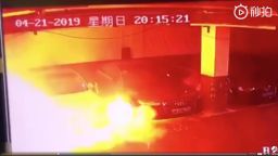 Video from social media site Weibo shows a Tesla Model S exploding in Shanghai parking lot.