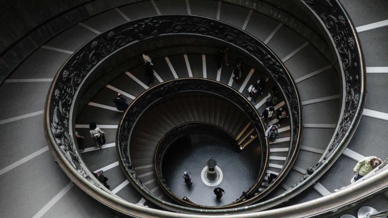 <strong>Vatican City:</strong> A spiral staircase inside the Vatican Museums, which were founded by Pope Julius II in the early 16th century. 