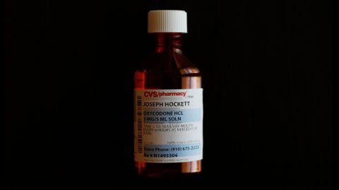 A look at an oxycodone prescription for Joseph Hockett. Image altered to blur personal details.