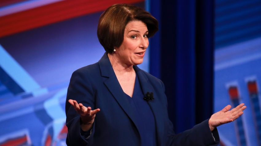 U.S. Senator and Democratic presidential hopeful Amy Klobuchar is seen during a live CNN Town Hall moderated by Chris Cuomo at Saint Anselm College on Monday, April 22, 2019, in Manchester, N.H. Elijah Nouvelage for CNN