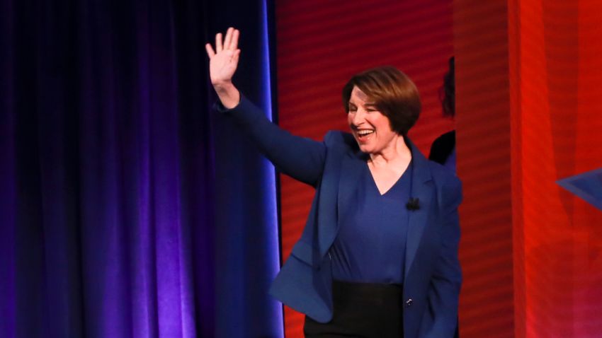 U.S. Senator and Democratic presidential hopeful Amy Klobuchar is seen during a live CNN Town Hall moderated by Chris Cuomo at Saint Anselm College on Monday, April 22, 2019, in Manchester, N.H. Elijah Nouvelage for CNN