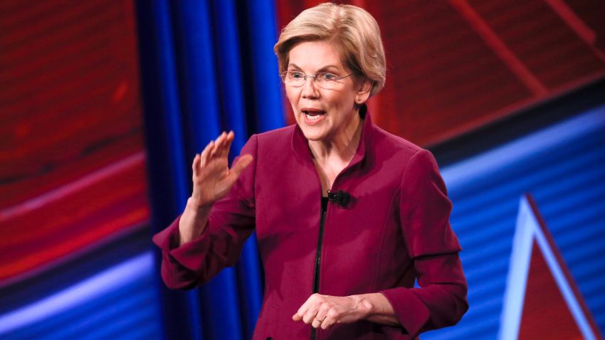 U.S. Senator and Democratic presidential hopeful Elizabeth Warren is seen during a live CNN Town Hall moderated by Anderson Cooper at Saint Anselm College on Monday, April 22, 2019, in Manchester, N.H. Elijah Nouvelage for CNN