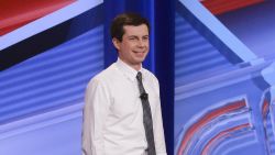 South Bend Mayor and Democratic presidential hopeful Pete Buttigieg is seen during a live CNN Town Hall moderated by Anderson Cooper at Saint Anselm College on Monday, April 22, 2019, in Manchester, N.H. Elijah Nouvelage for CNN