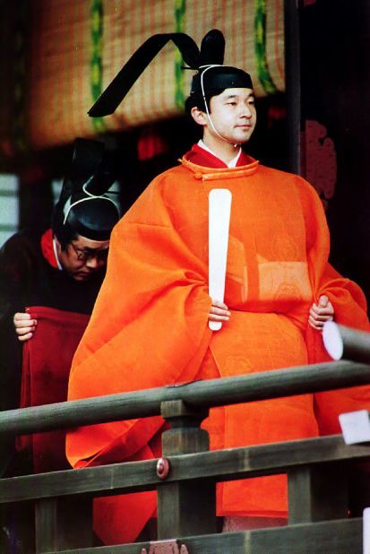 Naruhito leaves the sanctuary inside the palace where he attended wedding rites with his bride in June 1993.