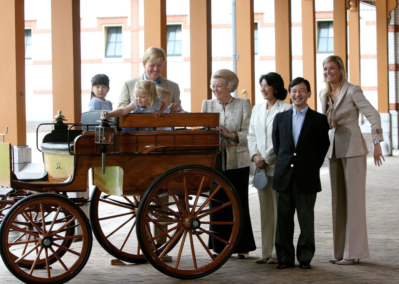 Naruhito and his family mingle with Queen Beatrix of the Netherlands and members of her family during a trip to Apeldoorn, Netherlands, in 2006.