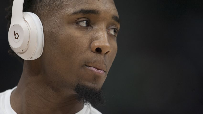 SALT LAKE CITY, UT -  DECEMBER 25: Donovan Mitchell #45 of the Utah Jazz listens to music in his head phones during pre-game warmups before the start of their game against the Portland Trail Blazers at the Vivint Smart Home Arena on December 25, 2018 in Salt Lake City , Utah.NOTE TO USER: User expressly acknowledges and agrees that, by downloading and or using this photograph, User is consenting to the terms and conditions of the Getty Images License Agreement.  (Photo by Chris Gardner/Getty Images)