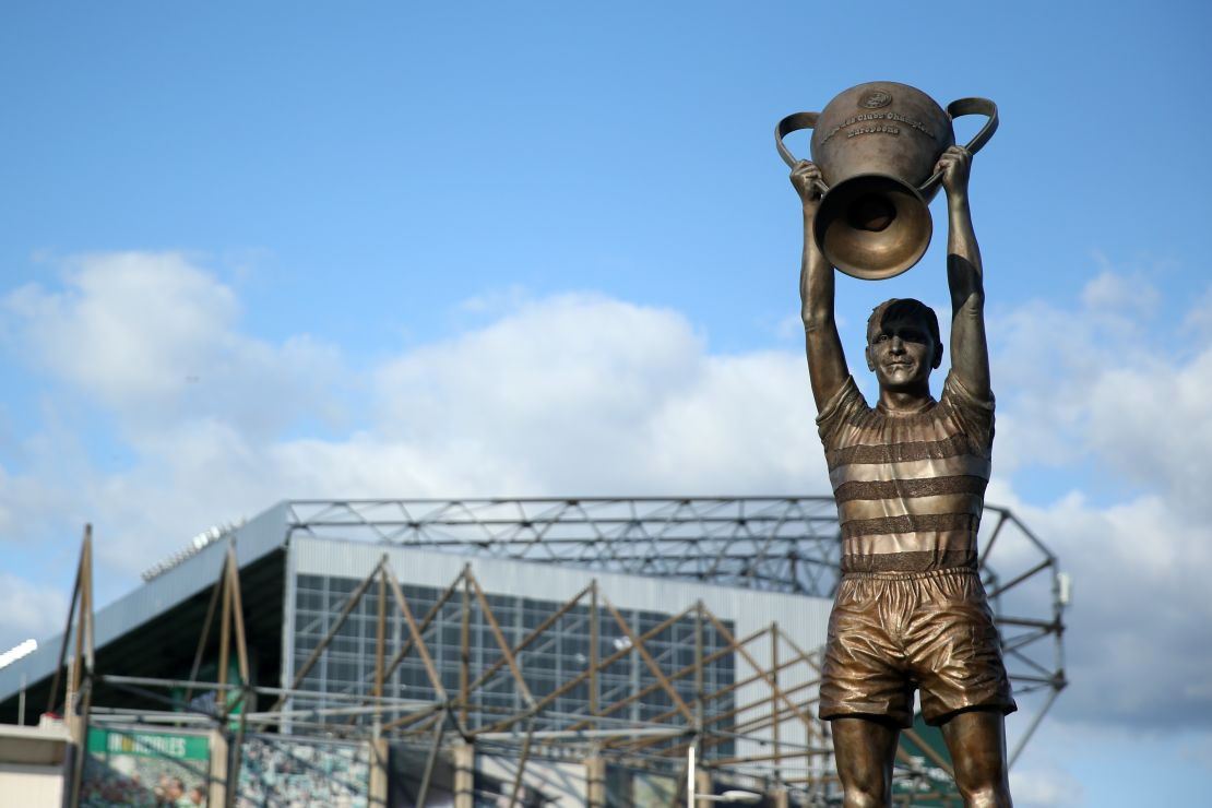 The Billy McNeill Statue outside Celtic Park in Glasgow, Scotland.