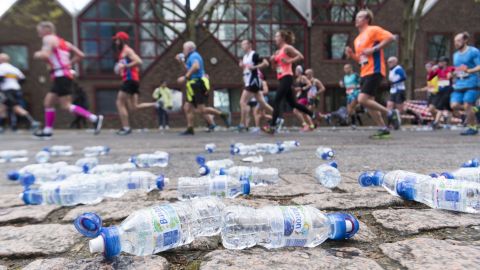 Almost 1 million plastic bottles were handed out to runners last year. 