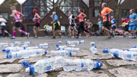 Almost 1 million plastic bottles were handed out to runners last year.