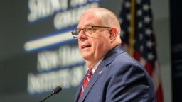 MANCHESTER, NH - APRIL 23:  Maryland Governor Larry Hogan speaks at the New Hampshire Institute of Politics as he mulls a Presidential run on April 23, 2019 in Manchester, New Hampshire.  (Photo by Scott Eisen/Getty Images)