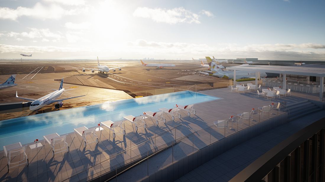 <strong>Pool with a view:</strong> The TWA Hotel at the airport features an impressive rooftop infinity pool complete with an observation deck where you can see as far as Jamaica Bay.