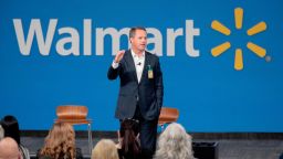 IMAGE DISTRIBUTED FOR WALMART - Walmart President and CEO, Doug McMillon, announced today that Walmart will give hiring preference to military spouses, becoming the largest U.S. company to make such a commitment. This announcement came during a Veterans Day ceremony on Monday, Nov. 12, 2018 in Bentonville, Ark. (Gareth Patterson/AP Images for Walmart)