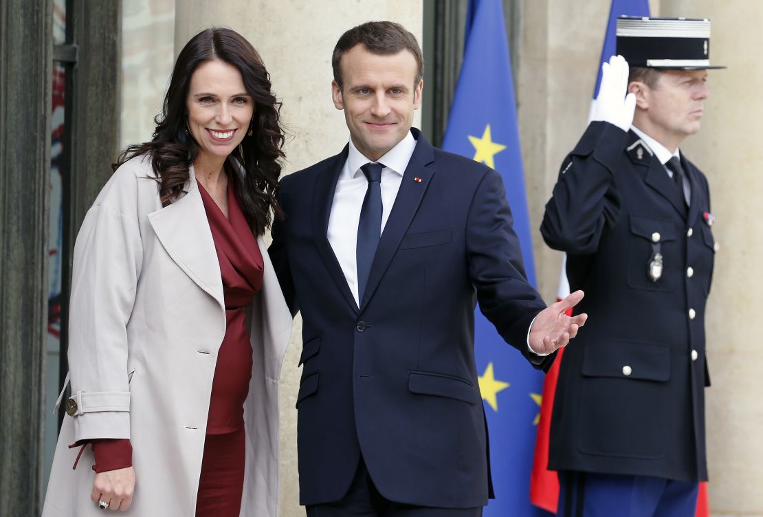 French President Emmanuel Macron welcoming New Zealand Prime Minister Jacinda Ardern to a meeting last year in Paris. 