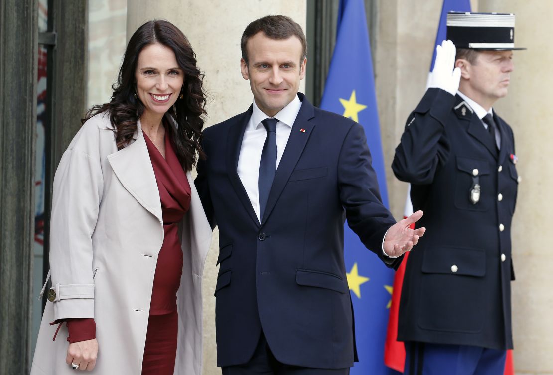 French President Emmanuel Macron welcoming New Zealand Prime Minister Jacinda Ardern to a meeting last year in Paris.