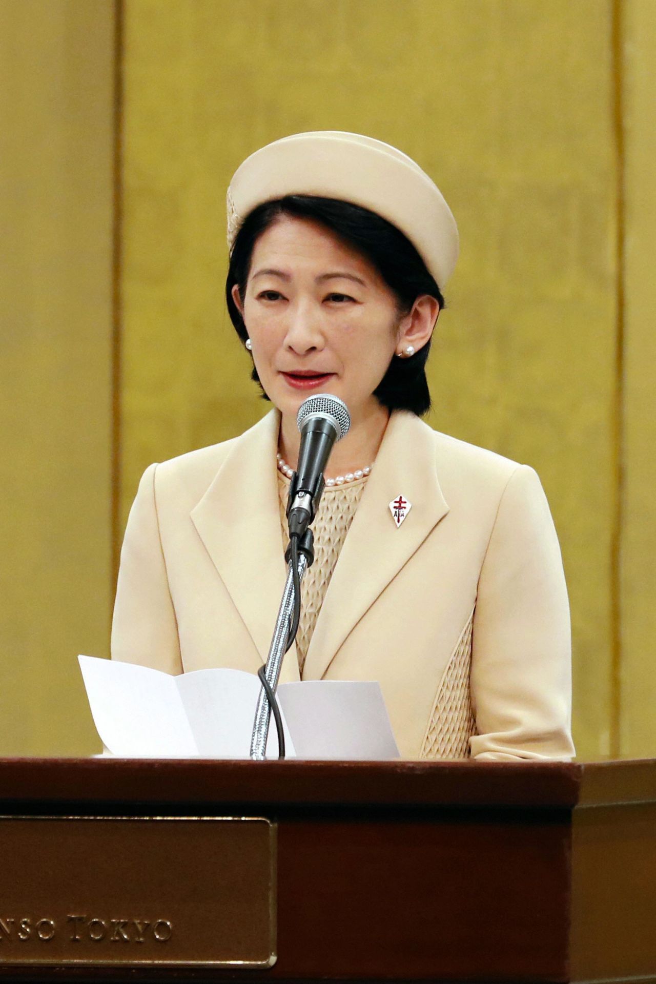 Princess Kiko of Akishino, honorary president of the Japan Anti-Tuberculosis Association, addresses the 70th Tuberculosis Prevention National Meeting on February 28, 2019 in Tokyo. 