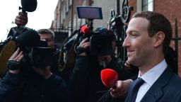 Facebook Chief Executive Officer and founder, Mark Zuckerberg, leaving the Merrion Hotel in Dublin after meeting with Irish politicians to discuss regulation of social media, transparrency in political advertising and the safety of young people and vulnerable adults.On Tuesday, April 2, 2019, in Dublin, Ireland. (Photo by Artur Widak/NurPhoto via Getty Images)