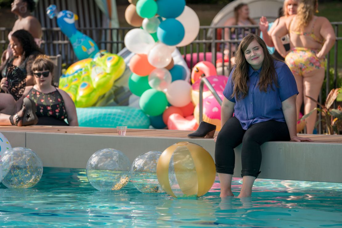 Annie (Aidy Bryant) at the 'Fat Babe Pool Party' in 'Shrill.'