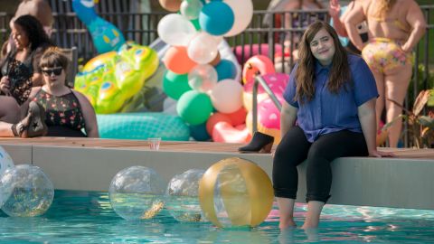 Annie (Aidy Bryant) at the 'Fat Babe Pool Party' in 'Shrill.'