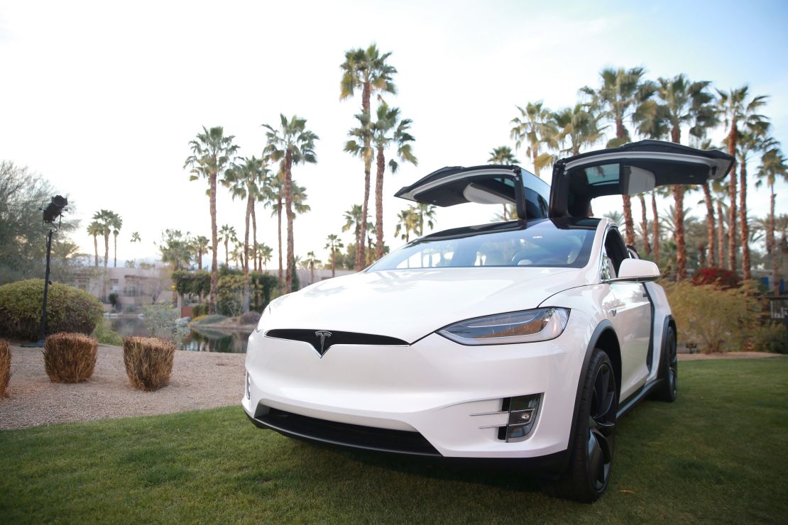 A Tesla Model X is displayed in Indian Wells, California.