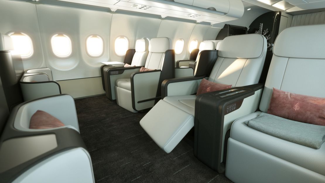 The luxury aircraft boasts 48 custom handcrafted leather seats.