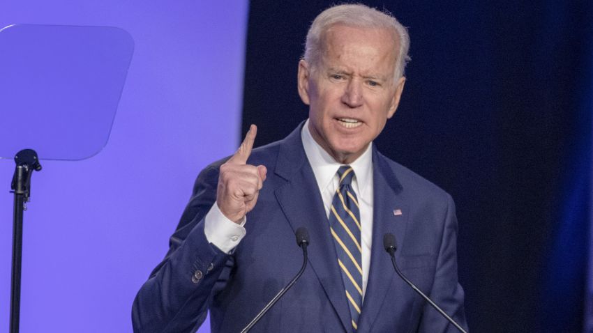 WASHINGTON, DC - APRIL 05: Former Vice President Joe Biden  speaks at the International Brotherhood of Electrical Workers Construction and Maintenance conference on April 05, 2019 in Washington, DC. Former Vice President Joe Biden on Friday called President Donald Trump a "tragedy in two acts" for the way he characterizes people and is consumed with personal grievances. (Photo by Tasos Katopodis/Getty Images)