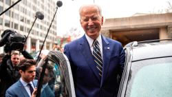 WASHINGTON, DC - APRIL 05: Former Vice President Joe Biden  waves to supporters at the International Brotherhood of Electrical Workers Construction and Maintenance conference on April 05, 2019 in Washington, DC. Former Vice President Joe Biden on Friday called President Donald Trump a "tragedy in two acts" for the way he characterizes people and is consumed with personal grievances. (Photo by Tasos Katopodis/Getty Images)