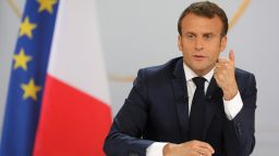 French President Emmanuel Macron gestures during his live address following the "Great National Debate", at the Elysee Palace in Paris on April 25, 2019. - President Emmanuel Macron on April 25, 2019 vowed to press ahead with his government's programme to transform France, adding public order must be restored after months of protests. (Photo by ludovic MARIN / AFP)        (Photo credit should read LUDOVIC MARIN/AFP/Getty Images)