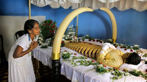 Harshani Sriyani weeps over the body of her daughter who was killed in the Easter Sunday bombings in Colombo, Sri Lanka, on April 21.
