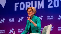 HOUSTON, TX - APRIL 24: Democratic presidential candidate Sen. Elizabeth Warren (D-MA) speaks to a crowd at the She The People Presidential Forum at Texas Southern University on April 24, 2019 in Houston, Texas. Many of the Democrat presidential candidates are attending the forum to focus on issues important to women of color. (Photo by Sergio Flores/Getty Images)