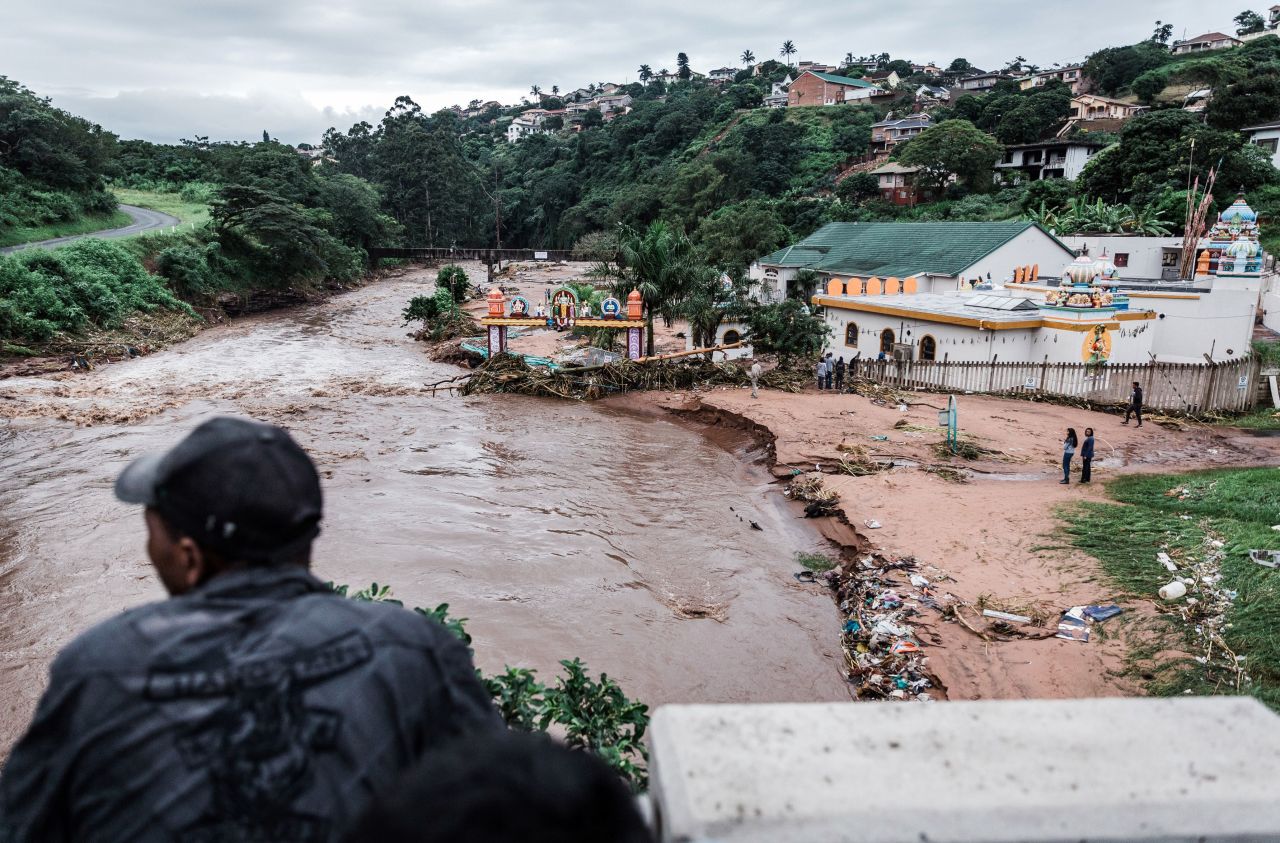 The Umhlatuzana Hindu Temple, south of Durban, is damaged after heavy rain and flash floods on Tuesday, April 23.
